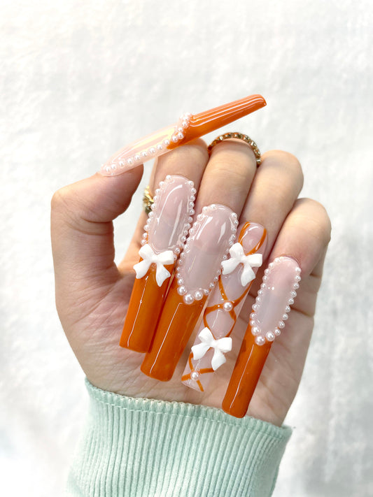 Enchanted Orange Blossom Handmade Press-On Nails L094