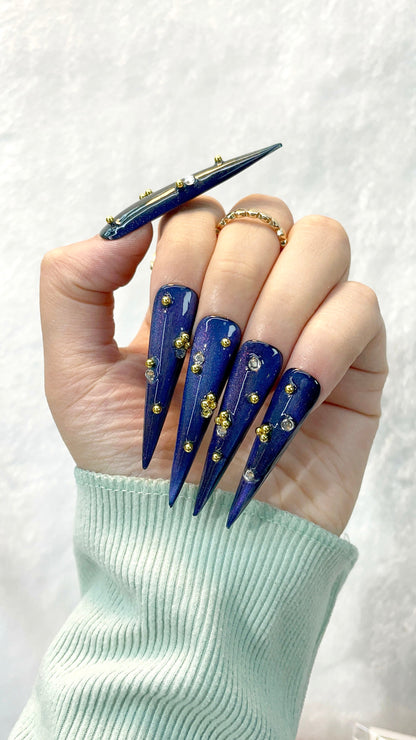 Royal Blue Bling Handmade Press on Nails L136