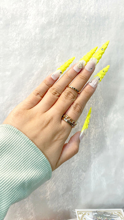 Yellow Neon Edge Handmade Press on Nails L070