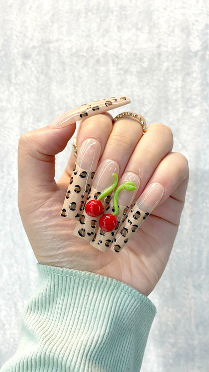 CherryLeopardCharm Handmade Nails L139