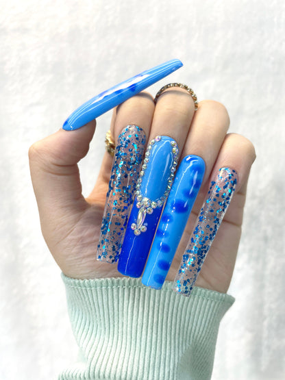 Blue Sparkle Handmade Press-On Nails L073