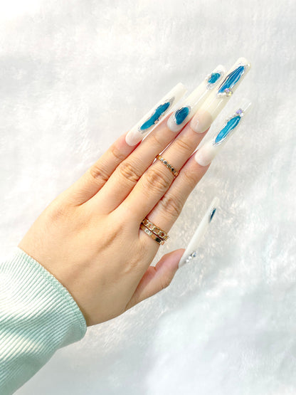 Ethereal Blue Lagoon Handmade Press-On Nails L095