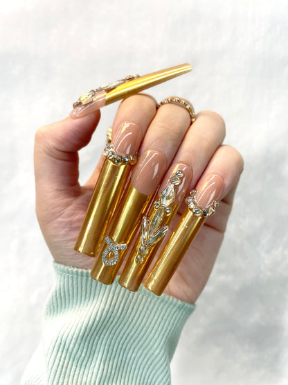 Golden Glamour Handmade Press-On Nails L182