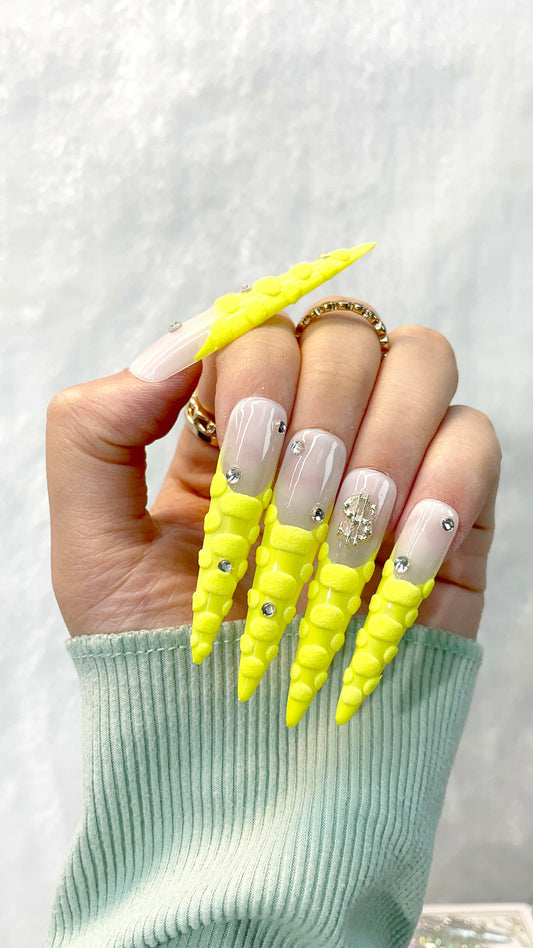 Yellow Neon Edge Handmade Press on Nails L070