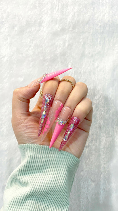 Glamorous Pink Dream Handmade Press on Nails L149