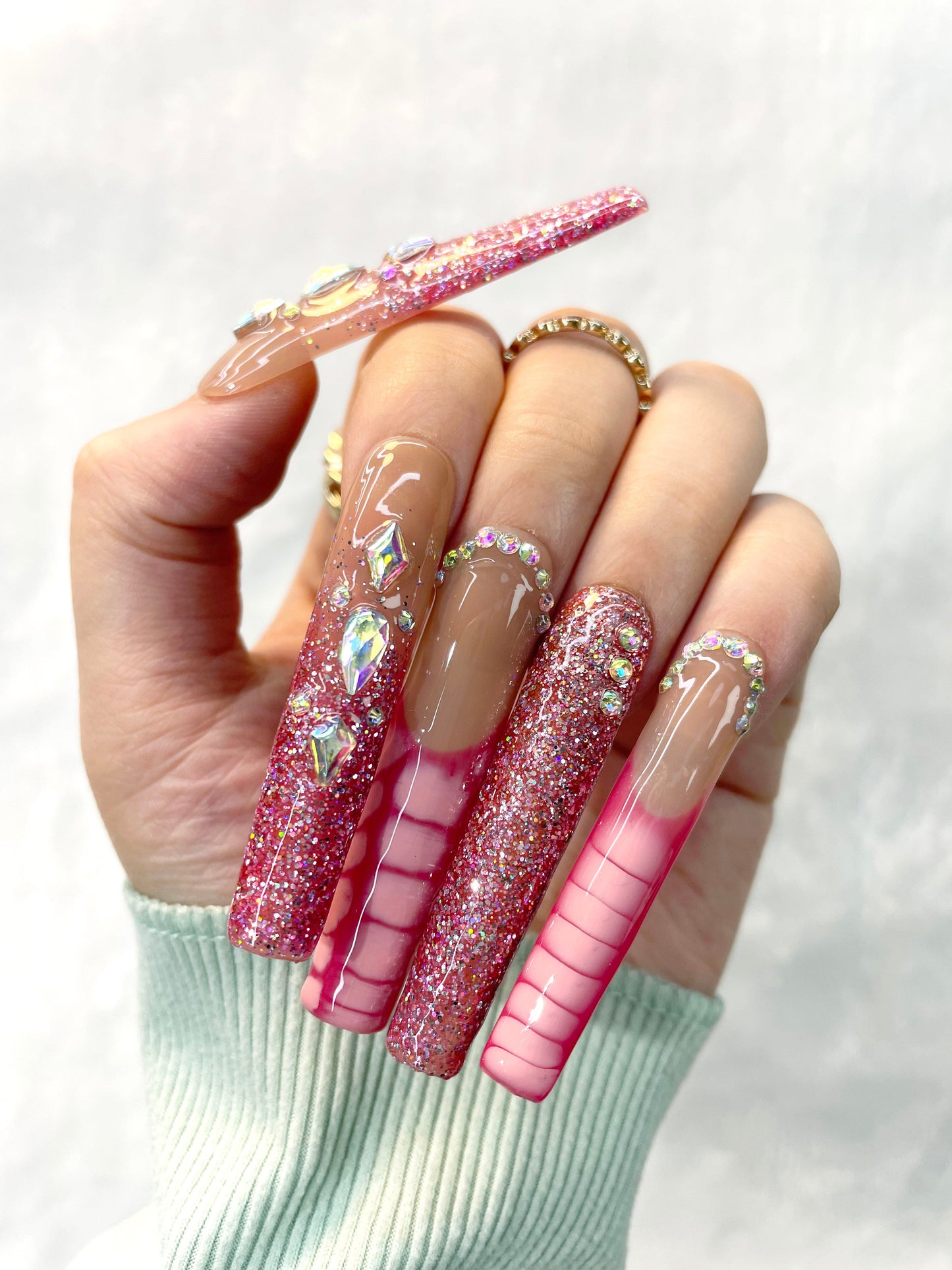 Pink Sparkle Handmade Press-On Nails L144