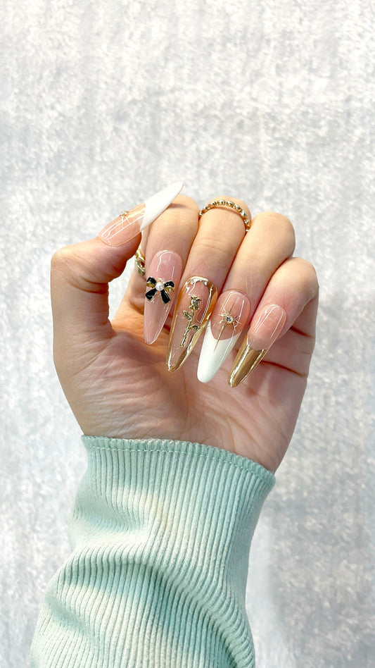 ElegantBowBlossom Handmade Press On Nails K025