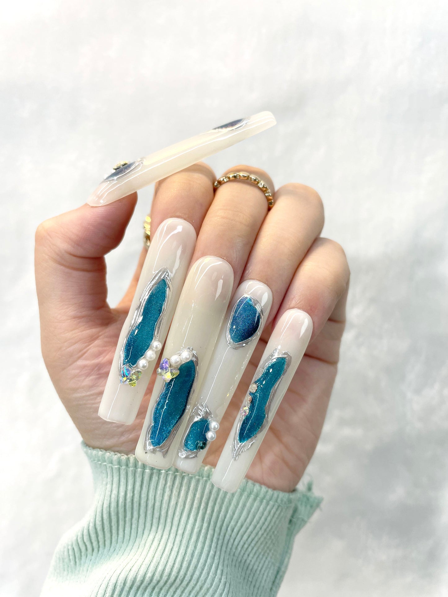 Ethereal Blue Lagoon Handmade Press-On Nails L095