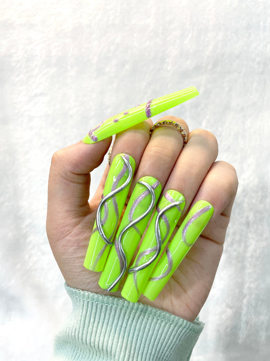 Neon Wave Glam Handmade Press-On Nails L069