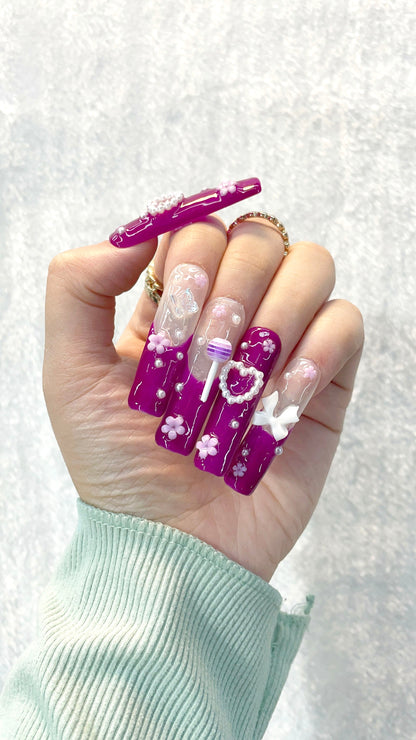 PurpleFantasyFlower Handmade Nails L024