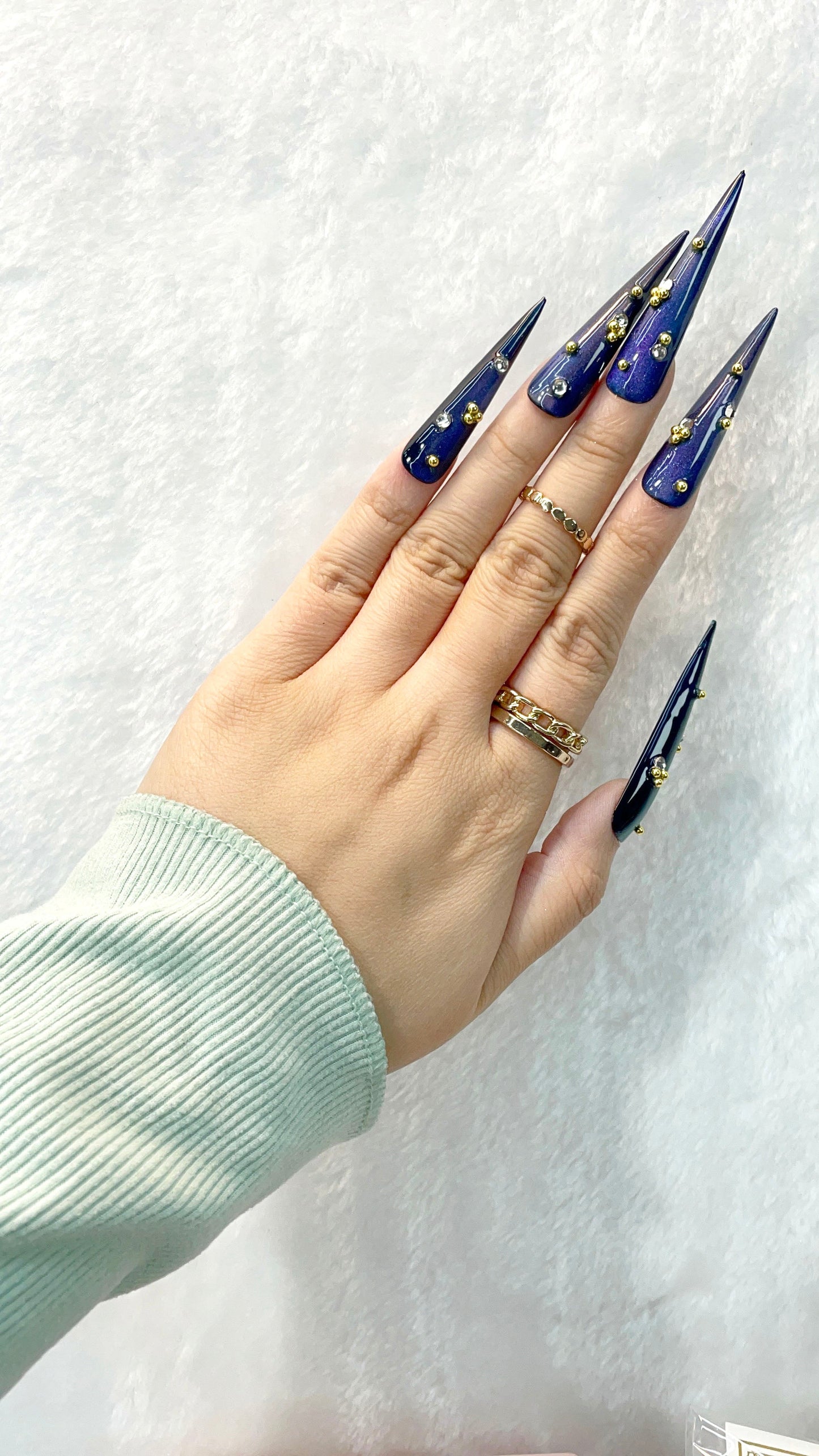 Royal Blue Bling Handmade Press on Nails L136