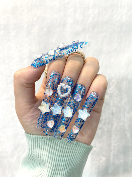 Blue Stardust Handmade Press-On Nails M038